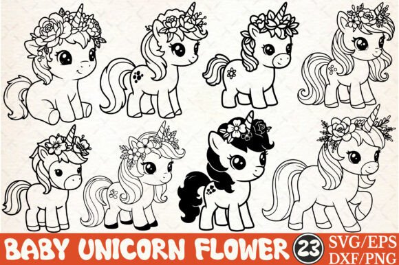 Baby Unicorn Svg, Floral Unicorn Vector