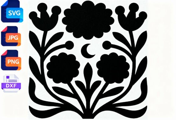 Black Floral Moon SVG Cut File