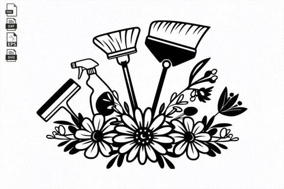 Floor Cleaner SVG, Floral Cleaning Tool