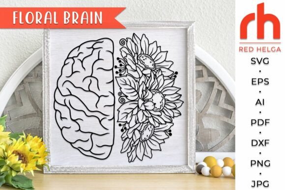 Floral Brain SVG, Sunflower Anatomy DXF