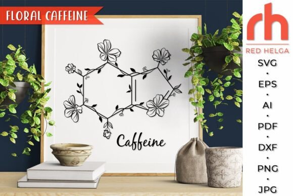 Floral Caffeine SVG, Coffee Molecule DXF