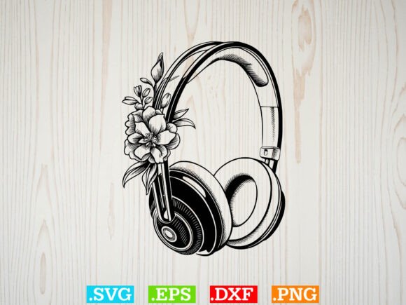 Floral Headphones Svg, Music Lover Svg