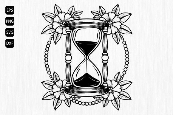 Floral Hourglass SVG, Vintage Hourglass