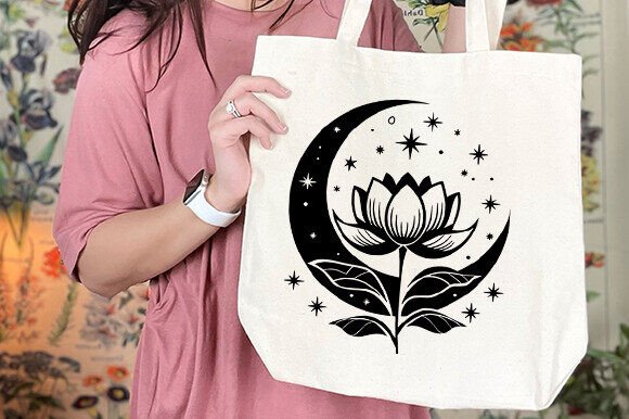 Floral Moon Svg, Crescent Moon