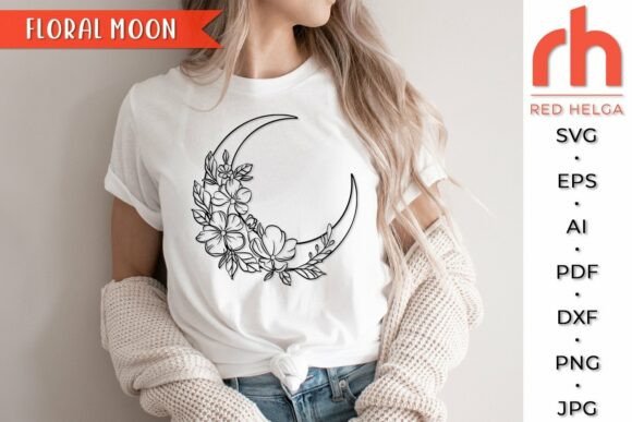 Floral Moon SVG, Flower Luna Cut File