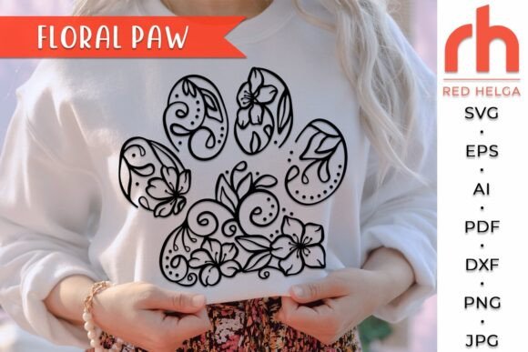 Floral Paw SVG, Wildflower Footprint DXF