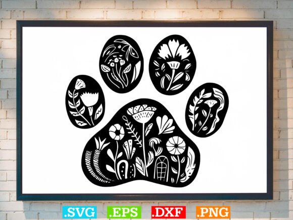 Floral Paws Svg, Heart with Paws Svg