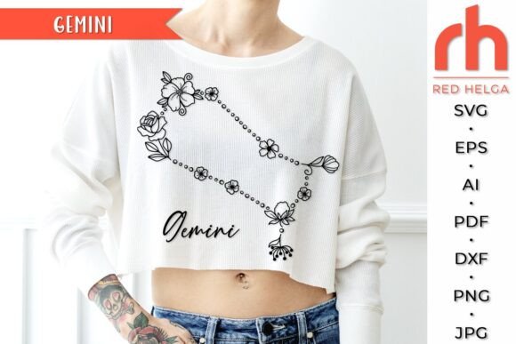 Flower Gemini SVG, Floral Zodiac Design