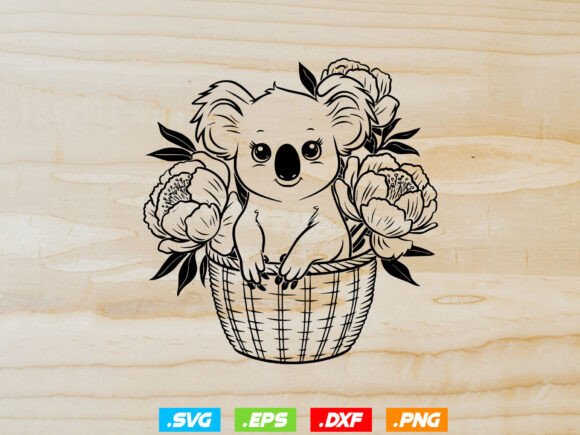 Koala in the Basket Svg, Floral Animal