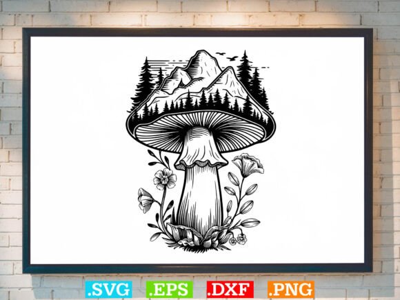 Mushroom Scene Svg, Floral Mushroom Svg