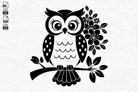 Owl Perched on a Branch Svg, Floral Owl