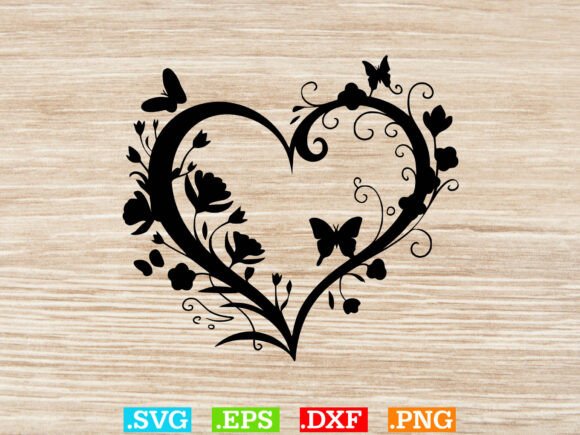 Sparkly Heart Butterfly Svg, Floral Heart