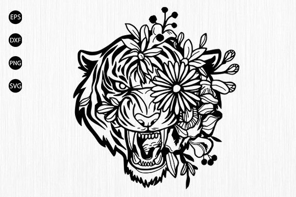 Tiger with Flowers Svg, Floral Tiger SVG
