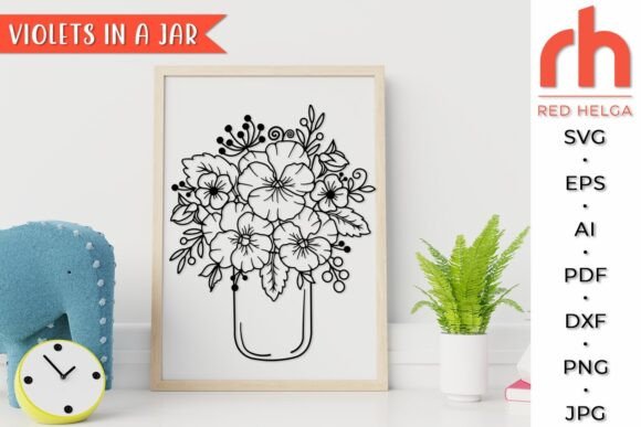 Violets in a Jar SVG, Floral Bouquet DXF
