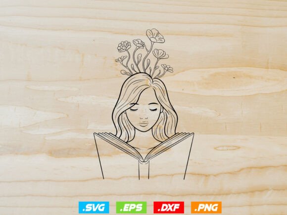 Woman Reading Books Svg, Floral Woman Svg
